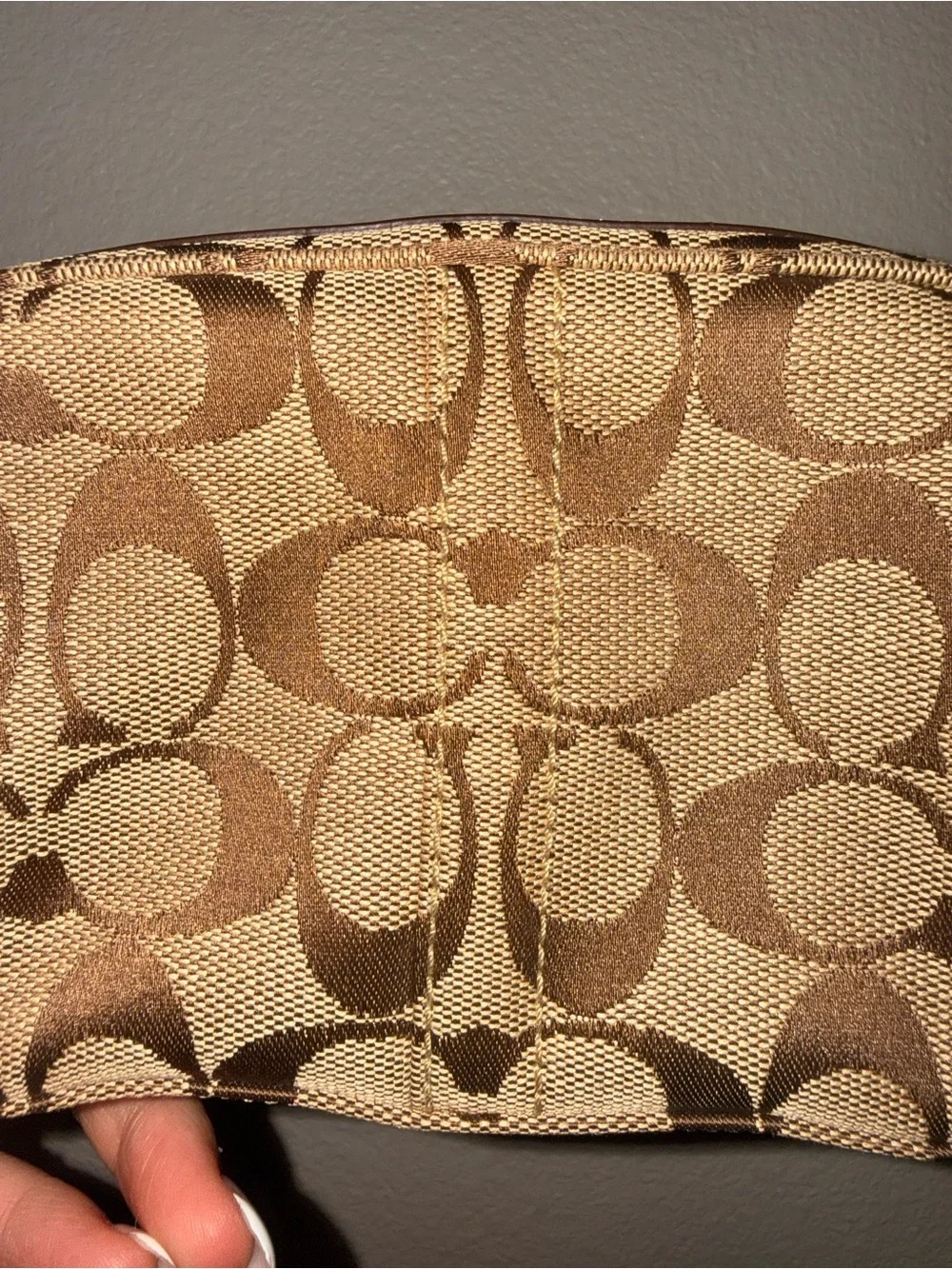 Coach Signature Canvas Wristlet in Brown with Red Strap - Picture 12 of 13
